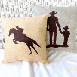 Embroidered Equestrian Pillow Cover, Dark Brown Rider & Horse - thumbnail 2