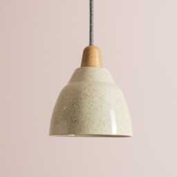 Small Speckled Cream Gloss Element Pendant Light in Ceramic & Oak - thumbnail 1