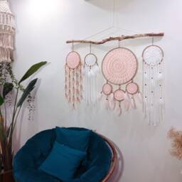 Pink Dreamcatcher Wall Hanging Set, Boho Nursery Decor - thumbnail 4