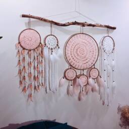 Pink Dreamcatcher Wall Hanging Set, Boho Nursery Decor - thumbnail 2