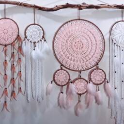Pink Dreamcatcher Wall Hanging Set, Boho Nursery Decor - thumbnail 3