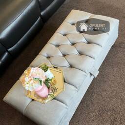Handmade Grey Plush Velvet Ottoman Footstool 40-Inch Storage Bench - thumbnail 2