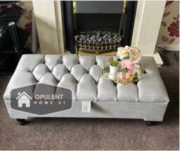 Handmade Grey Plush Velvet Ottoman Footstool 40-Inch Storage Bench