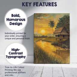 Golden Sunset Tropical Stilt House Waterside Landscape Canvas Wall Art Print Decor Picture Ready To Hang - thumbnail 2