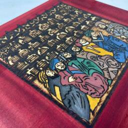 Hariri's Maqamat Medieval Library Scene Woodburned & Handcrafted By The Arabesque Wall Hanging Islamic Art Miniature - thumbnail 2