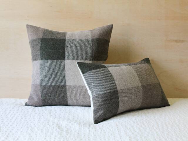 Dark Green & Tan Plaid Wool Pillow Cover, Juniper/Fawn Buffalo Check Cover - Made To Order - image 1