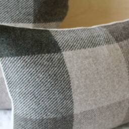 Dark Green & Tan Plaid Wool Pillow Cover, Juniper/Fawn Buffalo Check Cover - Made To Order - thumbnail 3