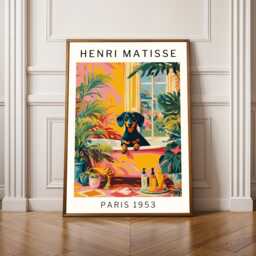 Dachshund Christmas Wall Art Funny Dog Bathroom Decor Matisse Style Print For Pet Lovers Holiday Gift Sausage Owner Or Mom - thumbnail 1