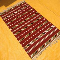 3x5 Handwoven Wool Navajo Rug, Southwestern Pattern Native American Style Wall Hanging Farmhouse Or Office Decor Red Mexican Rug - thumbnail 3