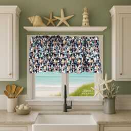Sailboat Valance Navy Blue Nautical Regatta Curtain Multicolor Boat Print Custom Window Treatment Beach House Kitchen Decor - thumbnail 1