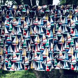 Sailboat Valance Navy Blue Nautical Regatta Curtain Multicolor Boat Print Custom Window Treatment Beach House Kitchen Decor - thumbnail 3