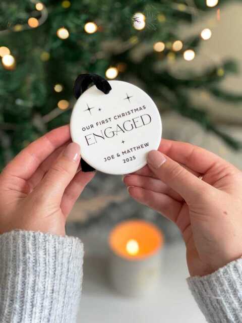 Personalised First Christmas Engaged Bauble 2025 Couples Engagement Gift - image 1