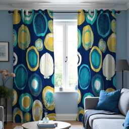 Nautical Shell Curtains, Navy & Teal Coastal Drapes, Custom Made Window Panels For Beach House Decor - thumbnail 2