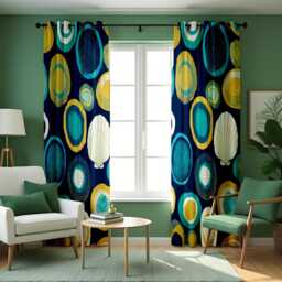Nautical Shell Curtains, Navy & Teal Coastal Drapes, Custom Made Window Panels For Beach House Decor