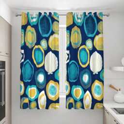 Nautical Shell Curtains, Navy & Teal Coastal Drapes, Custom Made Window Panels For Beach House Decor - thumbnail 3
