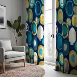 Nautical Shell Curtains, Navy & Teal Coastal Drapes, Custom Made Window Panels For Beach House Decor - thumbnail 4