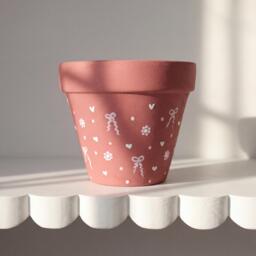 Sweetheart Bow Planter - Terracotta Hand Painted Planter- Botanical - thumbnail 1