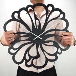 Flower Metal Wall Clock - Black Art Design Floral Minimalist Decor - thumbnail 2