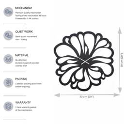 Flower Metal Wall Clock - Black Art Design Floral Minimalist Decor - thumbnail 4