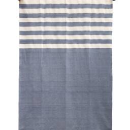 Navy Blue Stripes Egyptian Cotton Handloomed Pompom Throw Sofa Throw Blanket 130x170cm 51''x69'' Woven Living Room Decor Throws - thumbnail 2