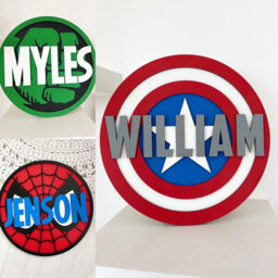 Wooden Personalised Spider-Man/Captain America Shield Fist Name Plaque Sign Boys Girls Superhero Bedroom Decor Accessories - thumbnail 1