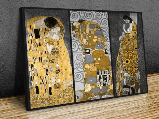 Gustav Klimt, Triptych Collage, Artnouveau , Wall Hangins , Home Decor, Canvas Print Art Framed Or Only - image 1
