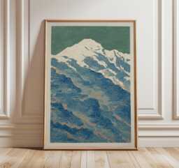 Mountain & Sea Poster, Minimal Abstract Ocean Wall Art Print in Line Illustration Style - thumbnail 1