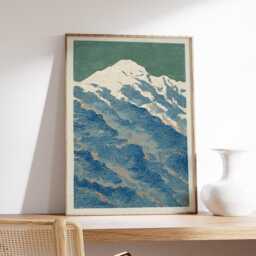 Mountain & Sea Poster, Minimal Abstract Ocean Wall Art Print in Line Illustration Style - thumbnail 2