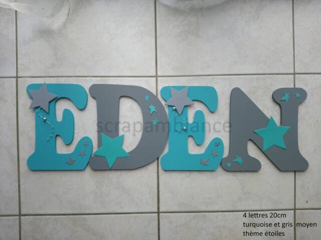 Wooden First Name Letter, Baby Room Decoration Personalized Name, Door Plaque, Star Theme Birth Gift