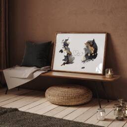 Britain & South Korea Map Black & Gold Travel Wall Art Print - United Kingdom UK - thumbnail 2