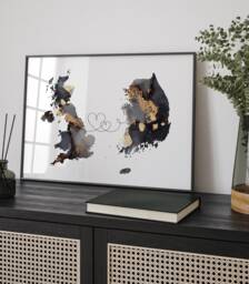 Britain & South Korea Map Black & Gold Travel Wall Art Print - United Kingdom UK - thumbnail 1