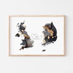 Britain & South Korea Map Black & Gold Travel Wall Art Print - United Kingdom UK - thumbnail 3