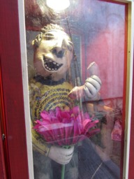 Hallo, Baby? - Ceramic Man in A Red Telephone Booth Making Call