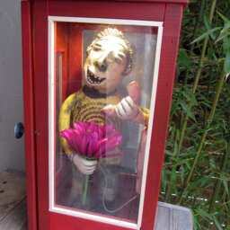 Hallo, Baby? - Ceramic Man in A Red Telephone Booth Making Call - thumbnail 3