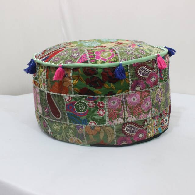 Embroidered Ottoman Pouf Cover Boho Floor Pillow, Meditation Cushion - image 1