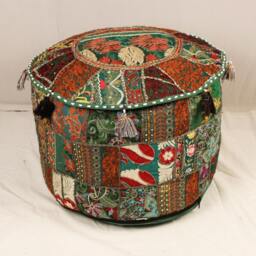 Embroidered Ottoman Pouf Cover Boho Floor Pillow, Meditation Cushion - thumbnail 3