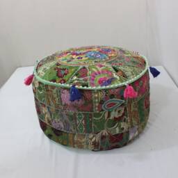 Embroidered Ottoman Pouf Cover Boho Floor Pillow, Meditation Cushion - thumbnail 2