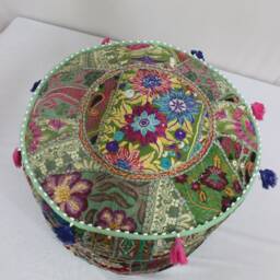 Embroidered Ottoman Pouf Cover Boho Floor Pillow, Meditation Cushion - thumbnail 4