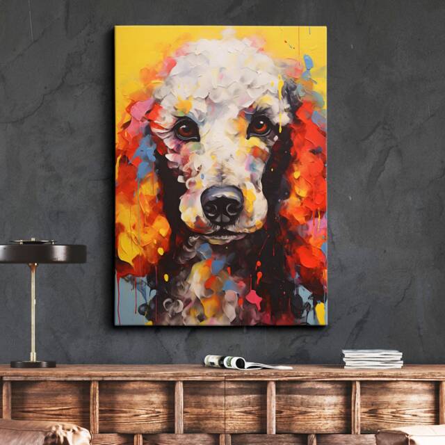 Poodle Fun Animal Dog Pet Lover Abstract Oil Painting Wall Art, Framed Canvas Poster Print, Home Kitchen Office Room Decor, Gifts - image 1