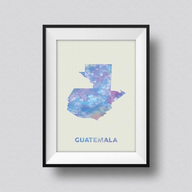 Guatemala Map Watercolor Art Print Ink Splash Poster Canvas, Map