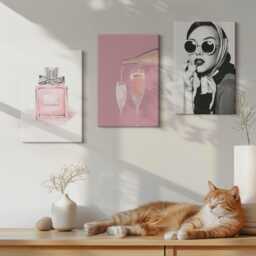 Set Of 3 Canvas Prints - Stylish Feminine Accessories in Shades Pink, Pink Wall Art Canvas, People Decor - thumbnail 2