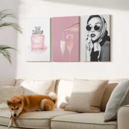Set Of 3 Canvas Prints - Stylish Feminine Accessories in Shades Pink, Pink Wall Art Canvas, People Decor - thumbnail 3