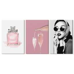Set Of 3 Canvas Prints - Stylish Feminine Accessories in Shades Pink, Pink Wall Art Canvas, People Decor - thumbnail 1