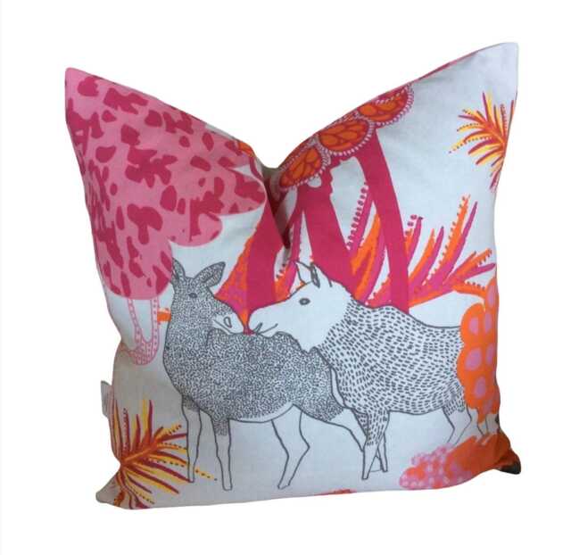 Nursery Pillow Cover Pink & White Animal Print, Baby Shower Gift - 18x18 - image 1
