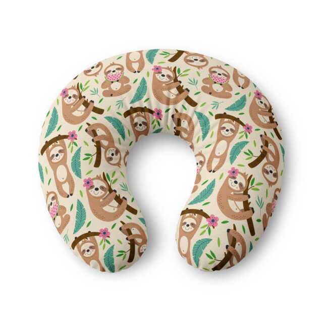 Floral Sloth Pattern Nursing Pillow Cover - Cute Neutral Baby Shower - image 1