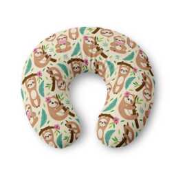 Floral Sloth Pattern Nursing Pillow Cover - Cute Neutral Baby Shower - thumbnail 1