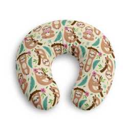 Floral Sloth Pattern Nursing Pillow Cover - Cute Neutral Baby Shower - thumbnail 2