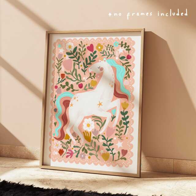Unframed Floral Unicorn Print in Bright Colours, Flower Girl Nursery Bedroom, Teen & Tween Art, Children's Illustration Room Decor - image 1