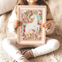 Unframed Floral Unicorn Print in Bright Colours, Flower Girl Nursery Bedroom, Teen & Tween Art, Children's Illustration Room Decor - thumbnail 2