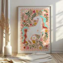 Unframed Floral Unicorn Print in Bright Colours, Flower Girl Nursery Bedroom, Teen & Tween Art, Children's Illustration Room Decor - thumbnail 3